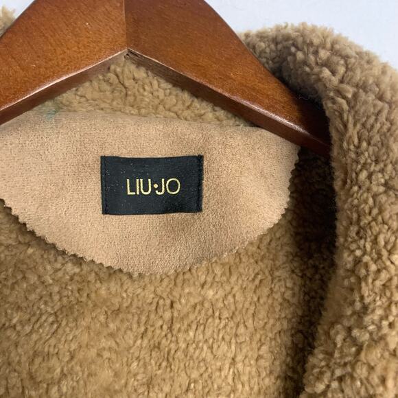 Liu Jo Coat Jacket Faux Suede Shearling Sherpa Penny Lane Moto Lined Tan - Picture 5 of 10